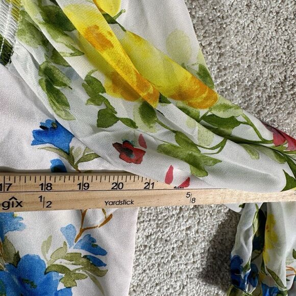 Calvin Klein Blouse NWT Size Medium White Multi Floral Chiffon Long Sleeve Top - Picture 10 of 13